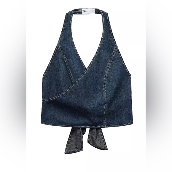 NWT ZARA DENIM TRF WRAP TOP - Picture 3 of 6